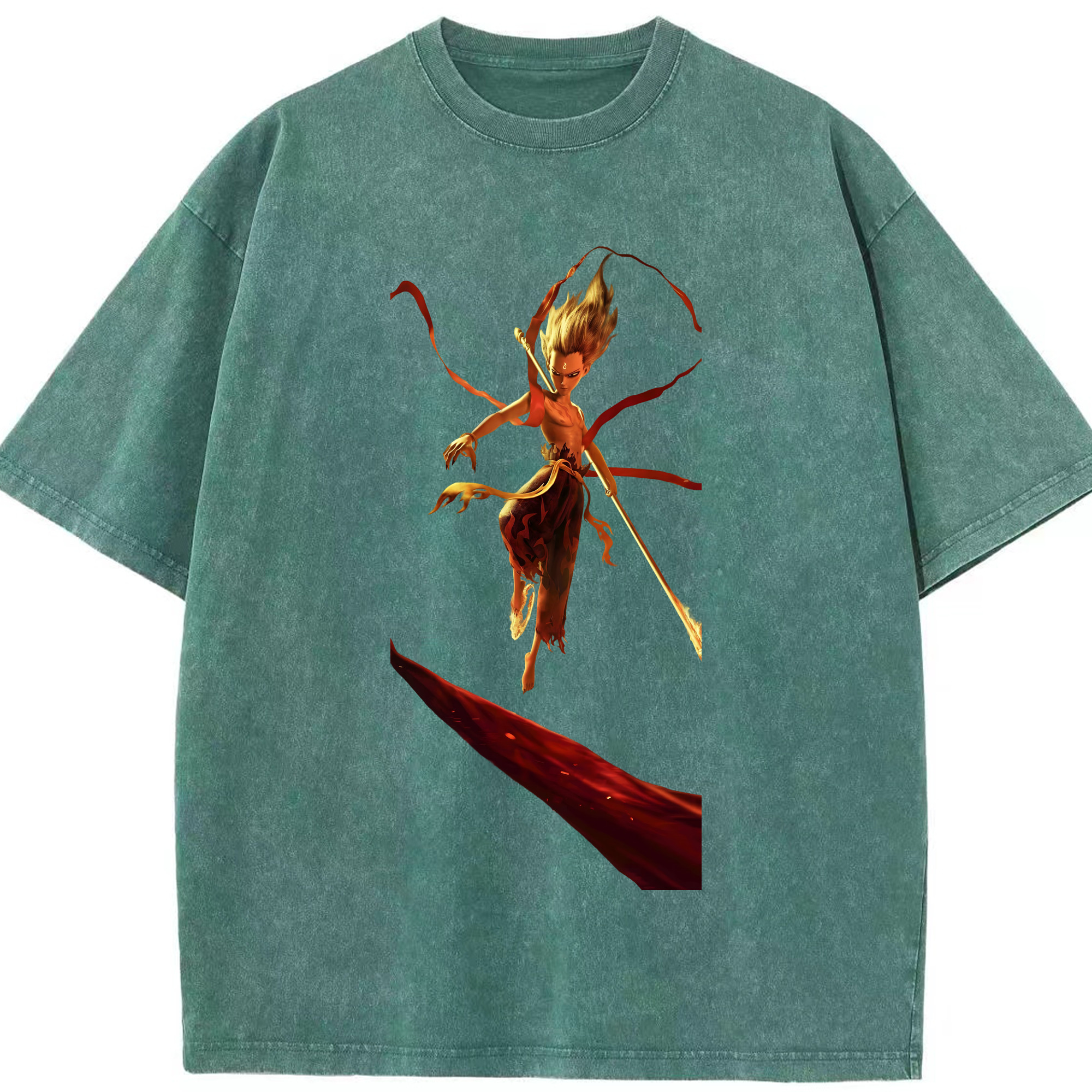 （画像用） Ne Zha 2 ナタ 魔童の大暴れ 綿100% ヴィンテージ風 半袖Tシャツ（フロントプリント）